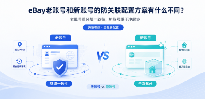 eBay老账号和新账号的防关联配置方案有什么不同？